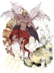  angel_wings blonde_hair cefca_palazzo demon_wings final_fantasy final_fantasy_vi flying kefka_palazzo male shirtless solo sotohara topless wings 