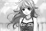  artist_request hoshii_miki idolmaster jewelry long_hair monochrome necklace smile solo source_request 