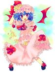  bat_wings blue_hair flower hat plug_(artist) red_eyes remilia_scarlet short_hair touhou wings 