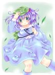  aqua_eyes aqua_hair backpack bag blue_eyes blue_hair blush hair_bobbles hair_ornament hat kawashiro_nitori kilkennycat leaf short_hair solo touhou twintails 