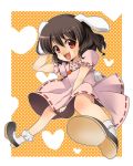  brown_hair bunny_ears bunny_tail dress happy inaba_tewi jewelry necklace rabbit_ears red_eyes shie short_hair solo tail touhou 