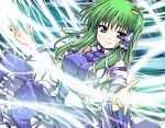  detached_sleeves frog green_eyes green_hair hair_ornament kiku_hitomoji kochiya_sanae long_hair snake solo toru_tooru touhou 