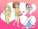  bag bagged_fish barefoot brown_hair butterfly_net doraemon falling fish fujiko_f_fujio_(style) goldfish hand_net japanese_clothes kimono one-piece_swimsuit parody ponytail sleeping style_parody suzumiya_haruhi suzumiya_haruhi_no_yuuutsu swimsuit ueyama_michirou yukata 