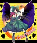  animal_ears bad_id black_hair bow braid cat_ears cat_tail fujimura hair_bow hair_ribbon kaenbyou_rin long_hair multiple_girls multiple_tails red_eyes red_hair redhead reiuji_utsuho ribbon short_hair tail touhou twin_braids twintails wings 