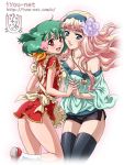  blonde_hair blue_eyes breasts china_dress chinadress chinese_clothes cleavage flower green_hair iyou large_breasts macross macross_frontier ranka_lee red_eyes sheryl_nome thigh-highs thighhighs yukkyun 