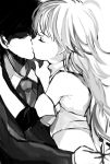  formal highres hoshii_miki hug idolmaster kiss live_for_venus monochrome producer_(idolmaster) suit 