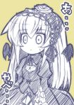  blue chibi crazy_developers dress frills hairband long_hair monochrome rozen_maiden simple_background suigintou wings yellow_background 