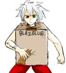  blazblue box cardboard_box_gundam gundam heterochromia parody ragna_the_bloodedge 