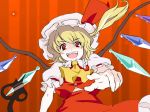  fangs flandre_scarlet foreshortening hands hasegawa hat pointing ponytail red_eyes short_hair side_ponytail touhou wings 