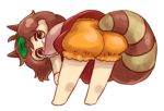  1girl animal_ears bent_over bloomers brown_eyes brown_hair chibi futatsuiwa_mamizou glasses leaf leaf_on_head looking_back pince-nez raccoon_ears raccoon_tail shirane_koitsu tail touhou underwear 