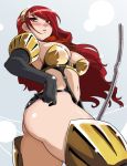  blush dr.p high-cut_armor highcut_armor kirijou_mitsuru long_hair persona persona_3 red_hair redhead solo 