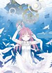  bare_shoulders baton_(instrument) bird bow_tie bowtie brown_hair closed_eyes conductor dress elbow_gloves feathers fish flat_chest gears gloves happy kusano_houki long_hair original pink_hair shark smile surreal underwater water white_dress young 