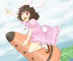  animal_ears bad_id brown_hair bunny_ears bunny_tail carrot inaba_tewi mary_janes pink_eyes rabbit_ears shoes short_hair solo tail touhou 