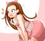  :o bare_shoulders bent_over blush bow brown_eyes brown_hair hair_bow idolmaster long_hair minase_iori shachi_kamaboko skirt solo 