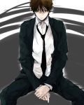  bad_id brown_hair code_geass formal green_eyes kururugi_suzaku male mori_(pixiv) necktie solo suit 