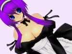  blue_eyes breasts cleavage maid original purple_hair ribbon saibashi short_hair solo 