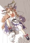  bow brown_hair chain chains gourd hair_bow hasegawa horns ibuki_suika long_hair lying mary_janes on_back shoes solo touhou yellow_eyes 
