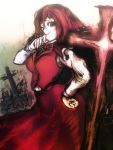  cong1991 cross hand_on_hip okazaki_yumemi red_hair redhead solo touhou touhou_(pc-98) 