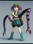  alternate_costume backpack bad_id bag blue_eyes blue_hair boots contemporary cybernetic hair_bobbles hair_ornament hands hat kawashiro_nitori key kurione_(pixiv) kurione_(zassou) midriff multiple_arms short_hair solo touhou twintails wrench 
