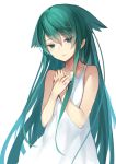  1girl bare_shoulders dress green_eyes green_hair hair_flaps hands_together long_hair necolab saya saya_no_uta solo sundress very_long_hair 