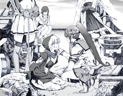  boots bullying chain gun hair_ornament highres kantai_collection mecha_musume military military_uniform monochrome multiple_girls nobita ocean personification school_uniform serafuku ship short_hair skirt tagme tears uniform warship weapon world_war_ii 