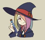  1girl ammonio eyeshadow hair_over_one_eye hat little_witch_academia long_hair multicolored_hair red_eyes solo sucy_manbabalan test_tube witch witch_hat 