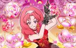  1girl aikatsu! akagi_towa female flower gloves go!_princess_precure mouth_hold precure red_eyes redhead solo 