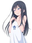  1girl black_hair blue_eyes crying crying_with_eyes_open kimagure_blue long_hair original solo strap_slip tears 
