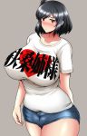  1girl blush breasts curvy huge_breasts jean-louis_(yuasa_rengou) kantai_collection shorts solo yamashiro_(kantai_collection) 