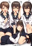  4girls bangs black_hair blunt_bangs brown_eyes directional_arrow feesu_(rinc7600) fubuki_(kantai_collection) green_eyes hatsuyuki_(kantai_collection) isonami_(kantai_collection) kantai_collection looking_at_viewer multiple_girls open_mouth school_uniform serafuku shirayuki_(kantai_collection) skirt smile yellow_eyes 