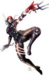  1boy bodysuit cyborg dataglitch disembodied_limb full_body highres long_hair metal_gear_(series) metal_gear_rising:_revengeance monsoon_(metal_gear_rising) sai_(weapon) solo visor white_background white_hair 