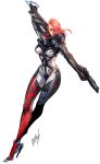  1girl blue_eyes bodysuit breasts cyborg dark_skin dataglitch extra_arms full_body glaive hair_over_one_eye highres lips long_hair metal_gear_(series) metal_gear_rising:_revengeance mistral_(metal_gear_rising) pink_hair solo white_background 