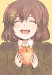  1girl apple brown_hair closed_eyes food fruit hirasawa_yui k-on! kanau school_uniform short_hair 