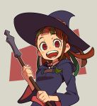  1girl akko_kagari ammonio brown_hair hat little_witch_academia long_hair open_mouth solo witch witch_hat 