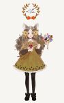 1girl animal_ears black_legwear brown_eyes dress flower full_body grey_hair long_hair looking_at_viewer lunchicken mouse_ears open_mouth original simple_background solo teeth white_background 