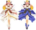  2girls absurdres alternate_color animal_ears bare_shoulders bow breasts caster_(fate/extra) cleavage date_a_live detached_sleeves fate/extra fate_(series) fox_ears fox_tail hair_bow hair_ribbon highres japanese_clothes long_hair multiple_girls pink_hair ribbon simple_background tail twintails vector_trace white_background yellow_eyes 