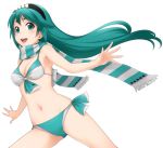  1girl bikini green_eyes green_hair ha-ru hairband original personification scarf shinkansen swimsuit train 