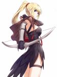  archery armor arrow blonde_hair blue_eyes bow_(weapon) elf kfr leg_band long_hair original pointy_ears ponytail quiver very_long_hair weapon 