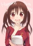  1girl blush box breasts brown_eyes brown_hair ebina_nana gift gift_box happy_birthday hijiki_(hijikini) himouto!_umaru-chan large_breasts long_hair looking_at_viewer open_mouth pov proposal solo twintails wavy_mouth 