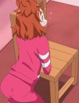  1girl ass blush chair from_behind go!_princess_precure haruno_haruka haruyama_kazunori open_mouth precure redhead short_hair solo track_jacket 