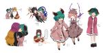  6+girls absurdres ameyu animal_ears arms_behind_back asymmetrical_wings barefoot black_hair blonde_hair brown_eyes brown_hair camera crying dog_ears dog_tail futatsuiwa_mamizou glasses gradient_hair green_eyes green_hair grey_hair hand_on_another&#039;s_head hands_on_another&#039;s_face hat highres hijiri_byakuren holding_arm holding_hands houjuu_nue hug kasodani_kyouko leaf leaf_on_head long_hair mouse_ears multicolored_hair multiple_girls mystia_lorelei nazrin number open_mouth pink_hair purple_hair raccoon_ears raccoon_tail red_eyes short_hair simple_background sitting smile speech_bubble standing streaked_hair tail tears toramaru_shou touhou v white_background wings yellow_eyes 