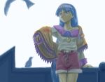  1girl bird blue_hair breasts long_hair lucia_(lunar) lunar lunar_2:_eternal_blue simple_background solo 