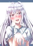  1girl artist_request blush crying highres isla_(plastic_memories) jewelry plastic_memories ring silver_hair solo tears teeth wedding_band 