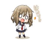  /\/\/\ 1girl april_fools brown_hair hair_ornament hairclip ikazuchi_(kantai_collection)_(cosplay) inazuma_(kantai_collection) kadose_ara kantai_collection kneehighs lowres neckerchief open_mouth school_uniform serafuku short_hair skirt solid_oval_eyes translation_request wavy_mouth 