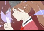  aura brown_eyes brown_hair fingers fingers_together hat jacket kantai_collection magatama niwatazumi red_jacket ryuujou_(kantai_collection) summoning 