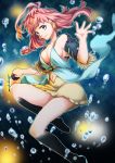  1girl absurdres air_bubble blue_eyes blush breasts cleavage highres lantern large_breasts long_hair looking_at_viewer mi_koto midriff original personification pink_hair solo underwater 