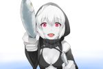  1girl bra comic darkmaya fang fish hood kantai_collection open_mouth pale_skin pink_eyes raincoat re-class_battleship scarf shinkaisei-kan short_hair silent_comic simple_background smile solo tagme underwear white_hair 