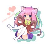  1girl cat_paws cat_tail commentary_request gloves hashimoto_nyan multicolored_hair osomatsu-san paw_gloves paws pink_hair solo streaked_hair tail 