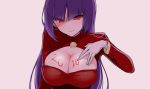  akira_(natsumemo) body_writing breasts cleavage gloves large_breasts natsume_(pokemon) pokemon purple_hair red_eyes 