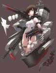  1girl black_hair claws dark_persona fubuki_(kantai_collection) green_eyes gun hair_over_one_eye highres kantai_collection leotard long_hair nikubanare ponytail shinkaisei-kan turret weapon 